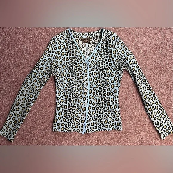 Fendi Leopard Print Cardigan with Light Blue Trim